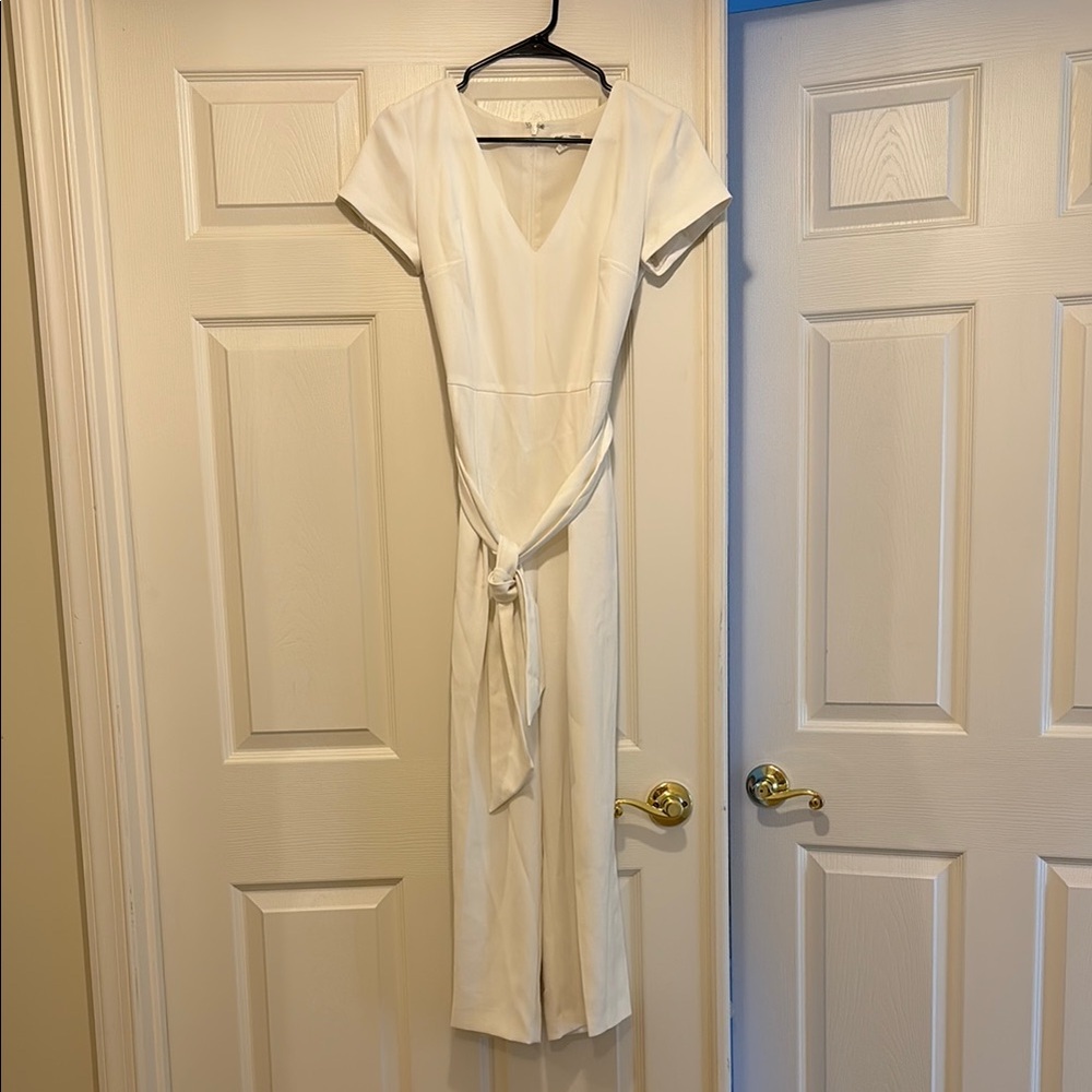 Club Monaco Cream V-Neck Sheath Jumpsuit